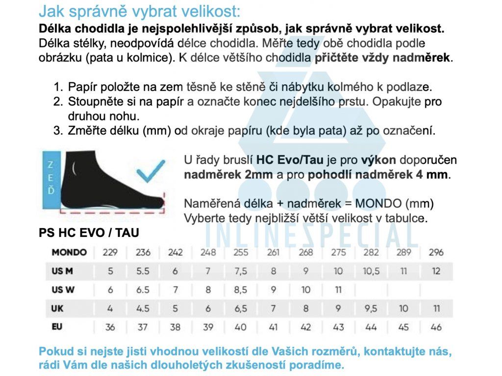 Tabulka velikostí Powerslide HC EVO Pro 110