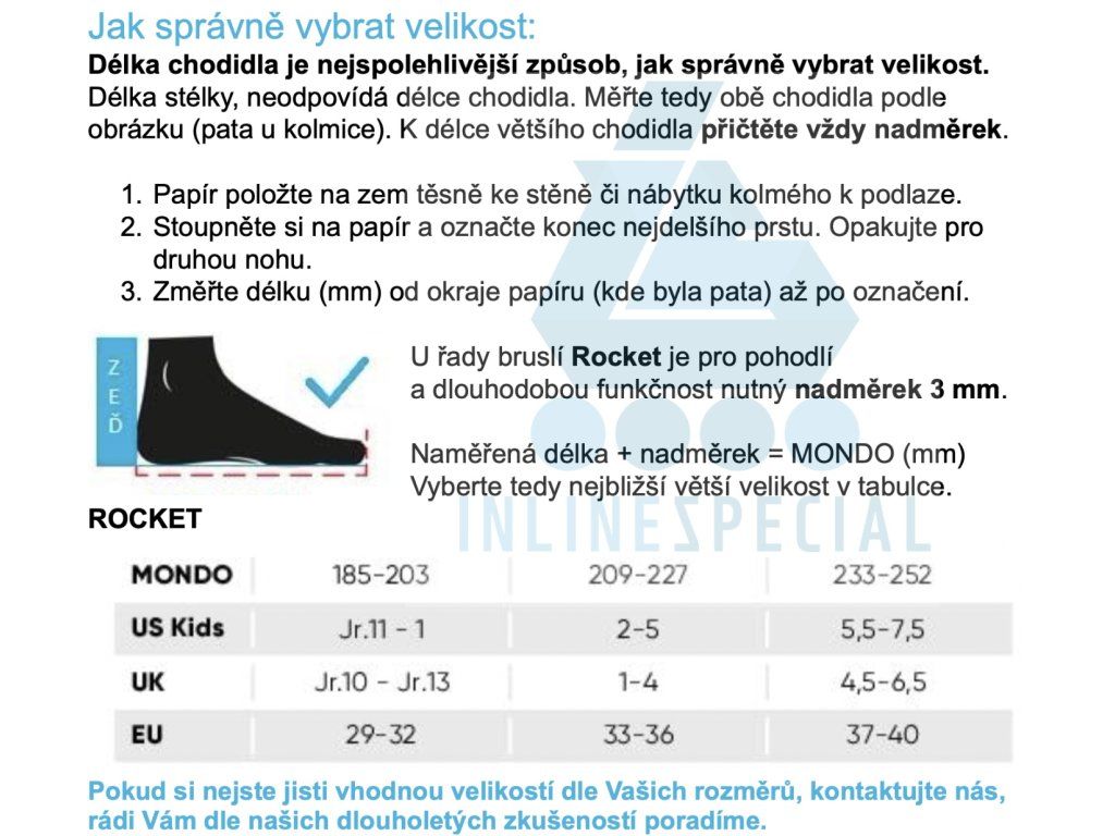 Tabulka velikostí Powerslide Rocket Pale Mauve