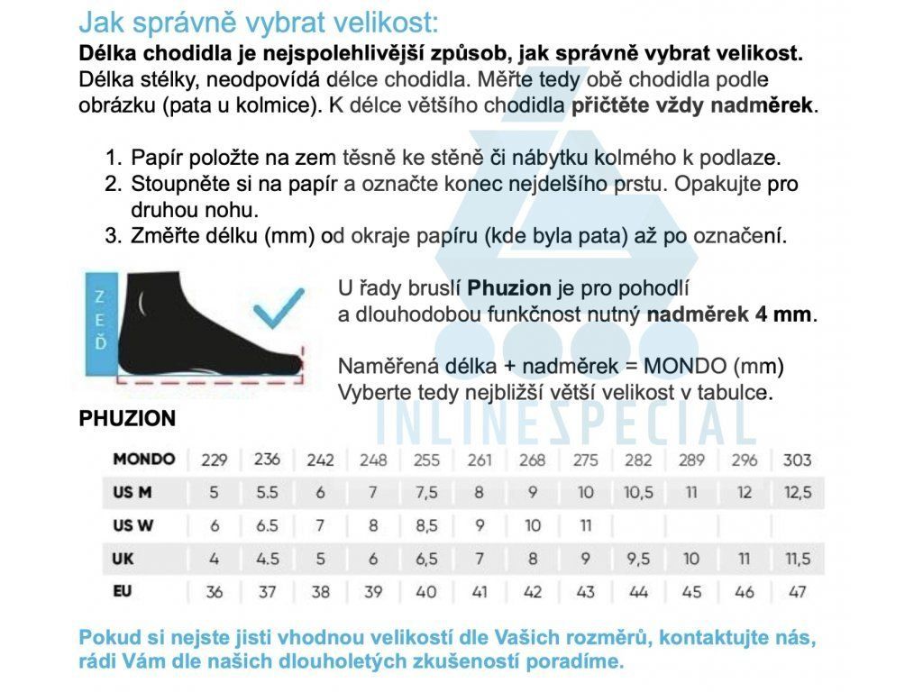 Tabulka velikostí Powerslide Phuzion Radon 90 PDS