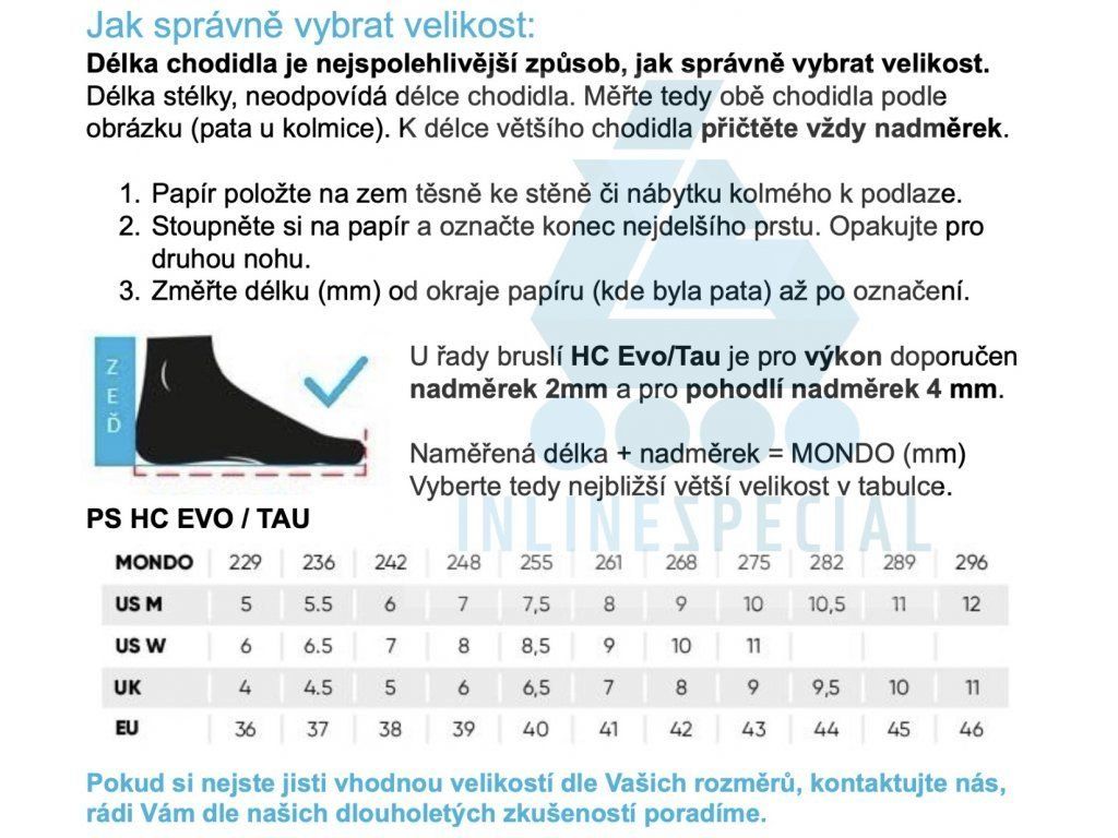 Tabulka velikostí Powerslide HC EVO Pro