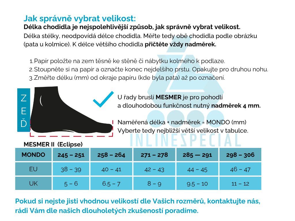 Mesmer Eclipse tabulka velikostí aggressive brusle