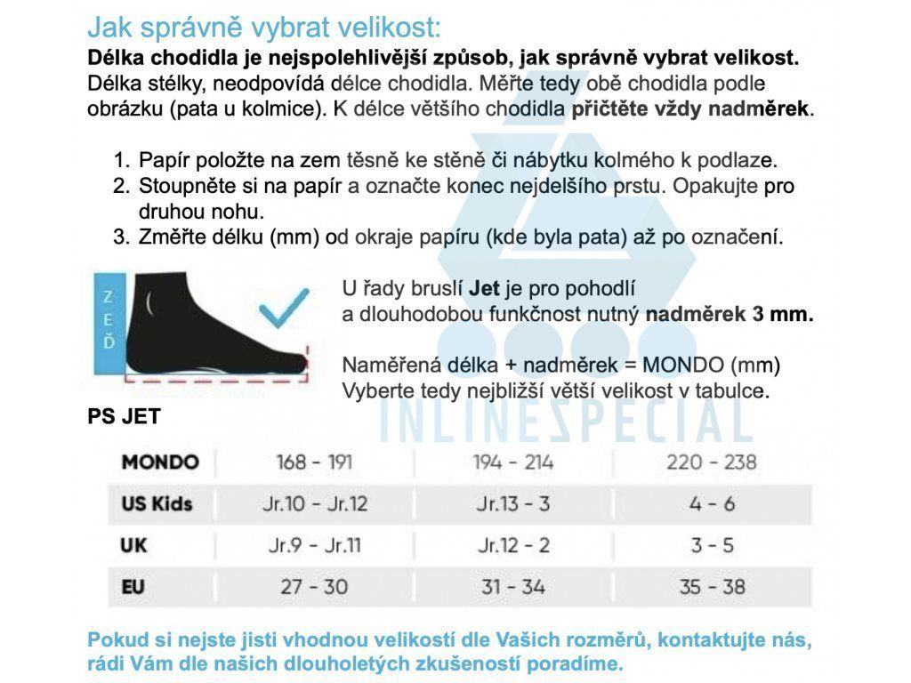 Tabulka velikostí Powerslide Jet Blackberry