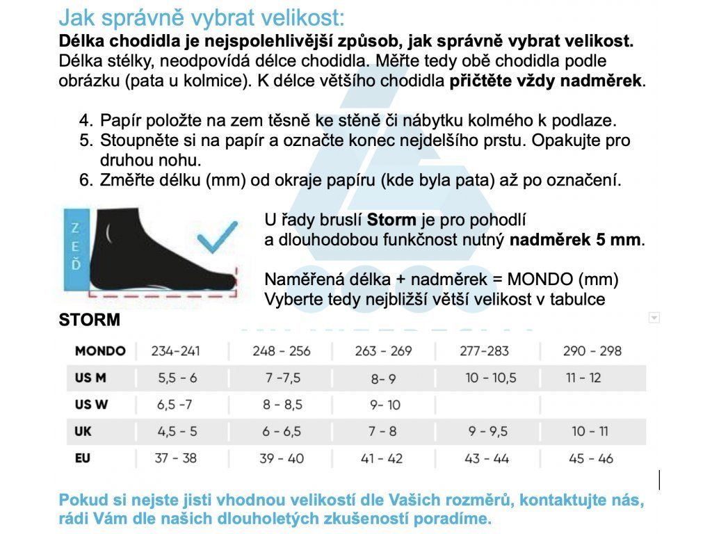 Tabulka velikostí Powerslide Storm Mango