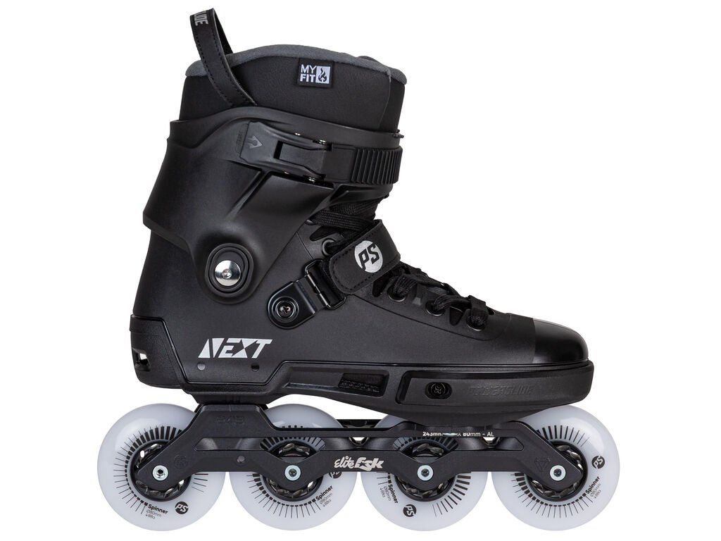 Powerslide Next 2.0 Black 80 – detail pevného GFRP hardbootu a nastavitelného cuffu