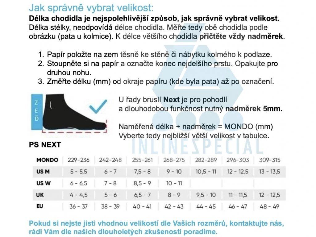 Tabulka velikostí Powerslide Next 2.0 Black 80